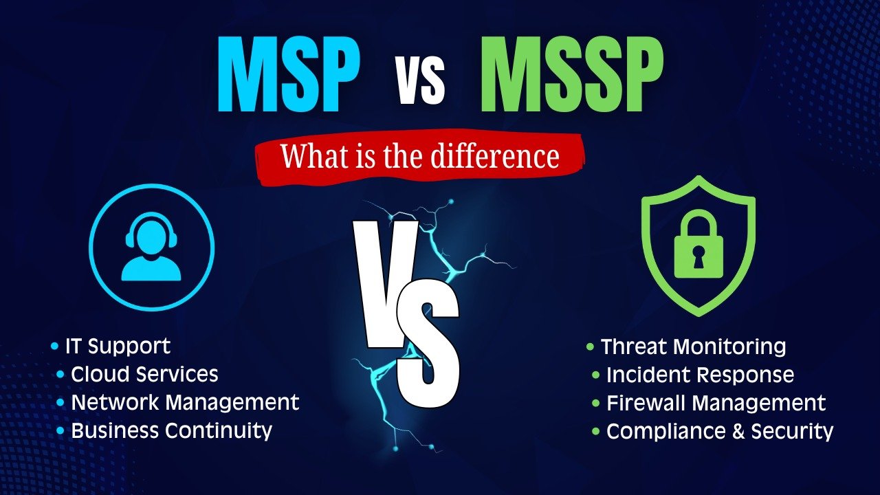 MSP vs MSSP comparison showing differences between IT services and cybersecurity